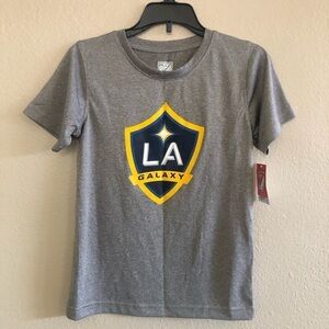 MLS LA Galaxy Boys Logo Graphic Heathered Gray Short Sleeves Shirt Size S 6/7
